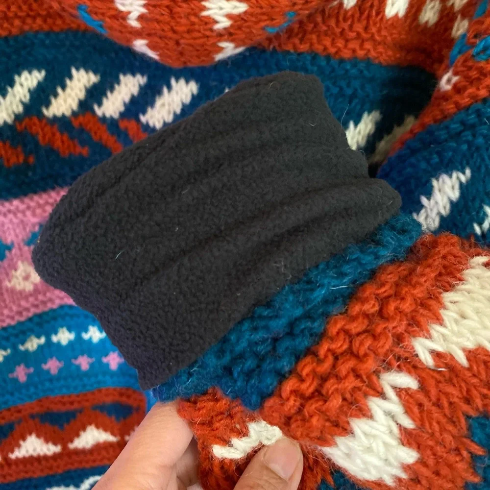 NWOT Handmade Nepal 100% Wool zip up hooded sweater– Fully Lined –  L/XL - Picture 4 of 5